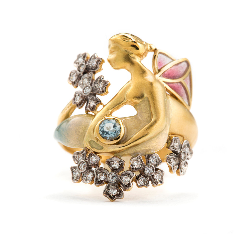 Ice Fairy Ring of Enamel and Diamonds by Masriera