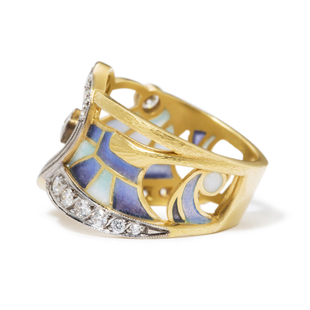 Masriera Enamel and Diamond "Ocean Scroll" Ring