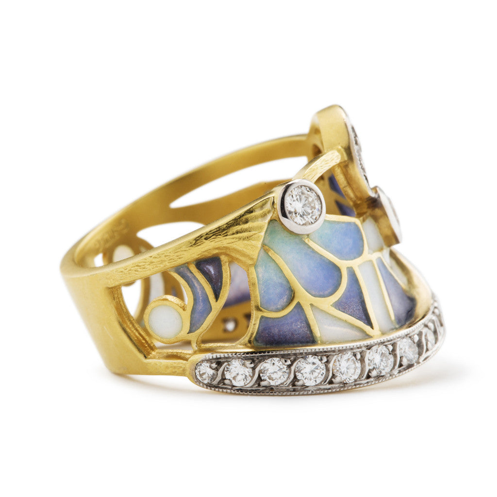 Masriera Enamel and Yellow Gold Ring with diamonds