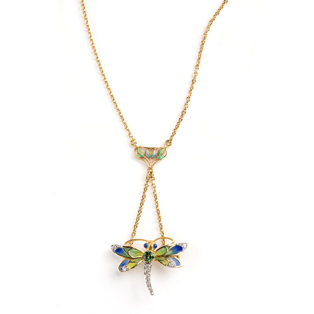 Plique a Jour Enamel Dragonfly Lavallier Necklace by Masriera