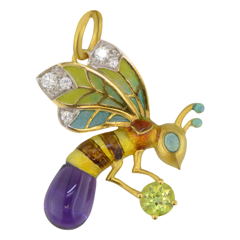 Amethyst and Peridot Masriera Enamel Pendant