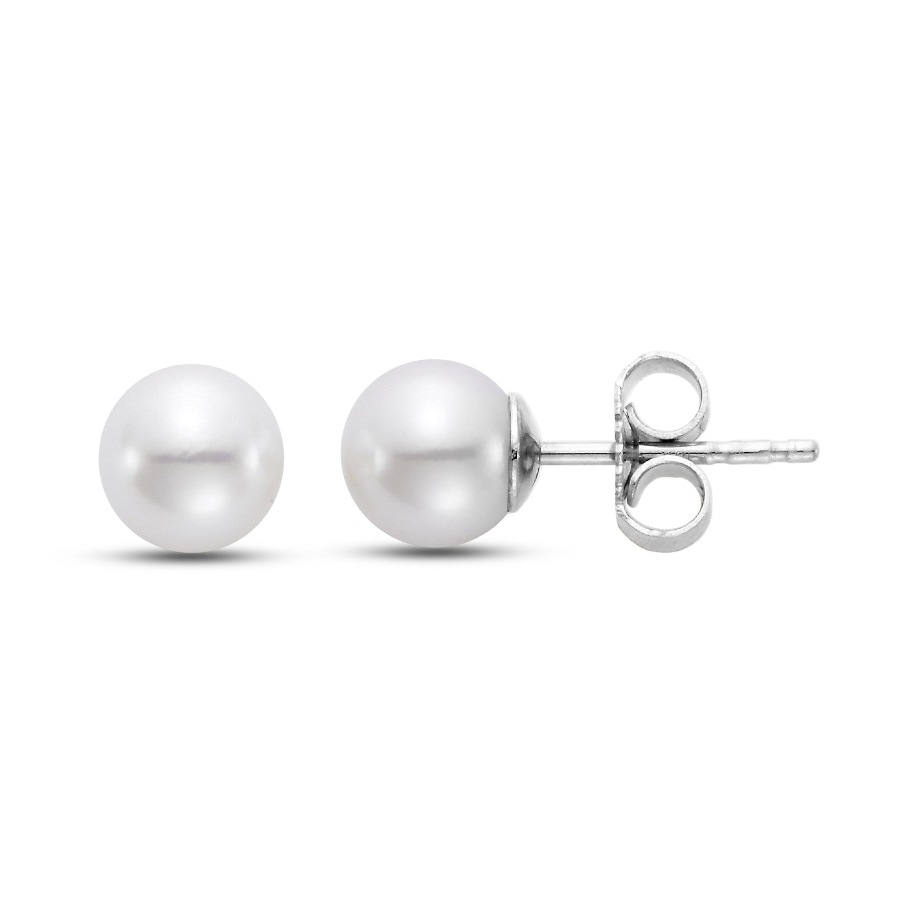 Classic Akoya Pearl Studs in 18k white gold.
