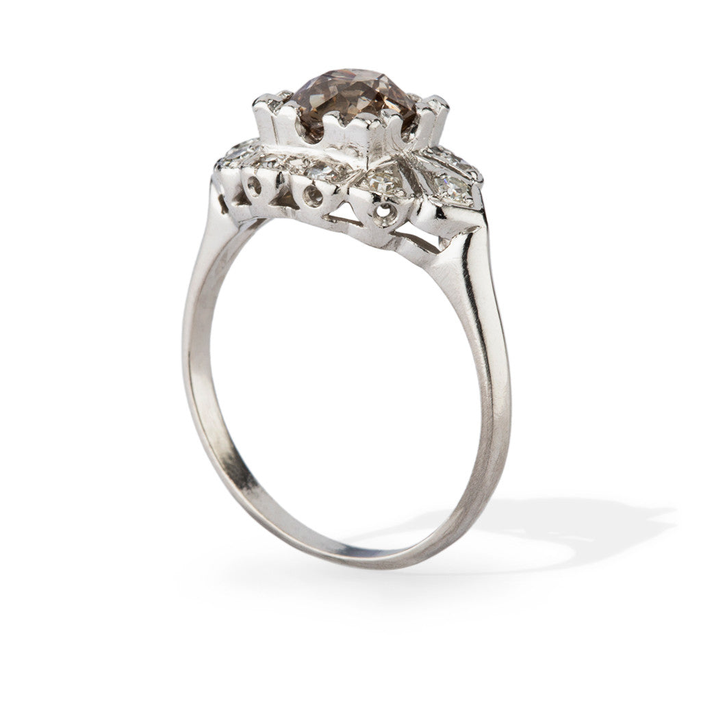Vintage Platinum Engagement Ring with Antique Chocolate Diamond
