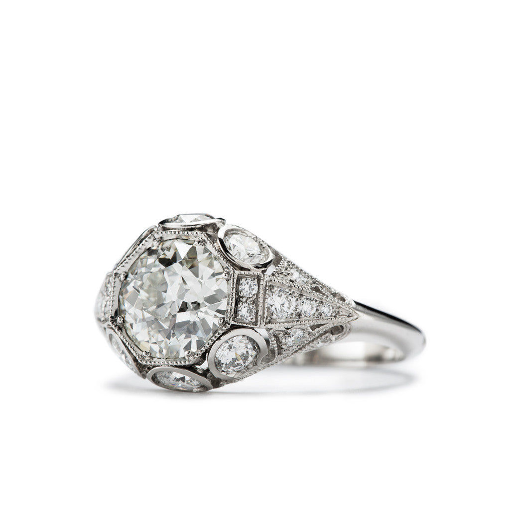 Vintage Inspired Platinum and Diamond Filigree Ring