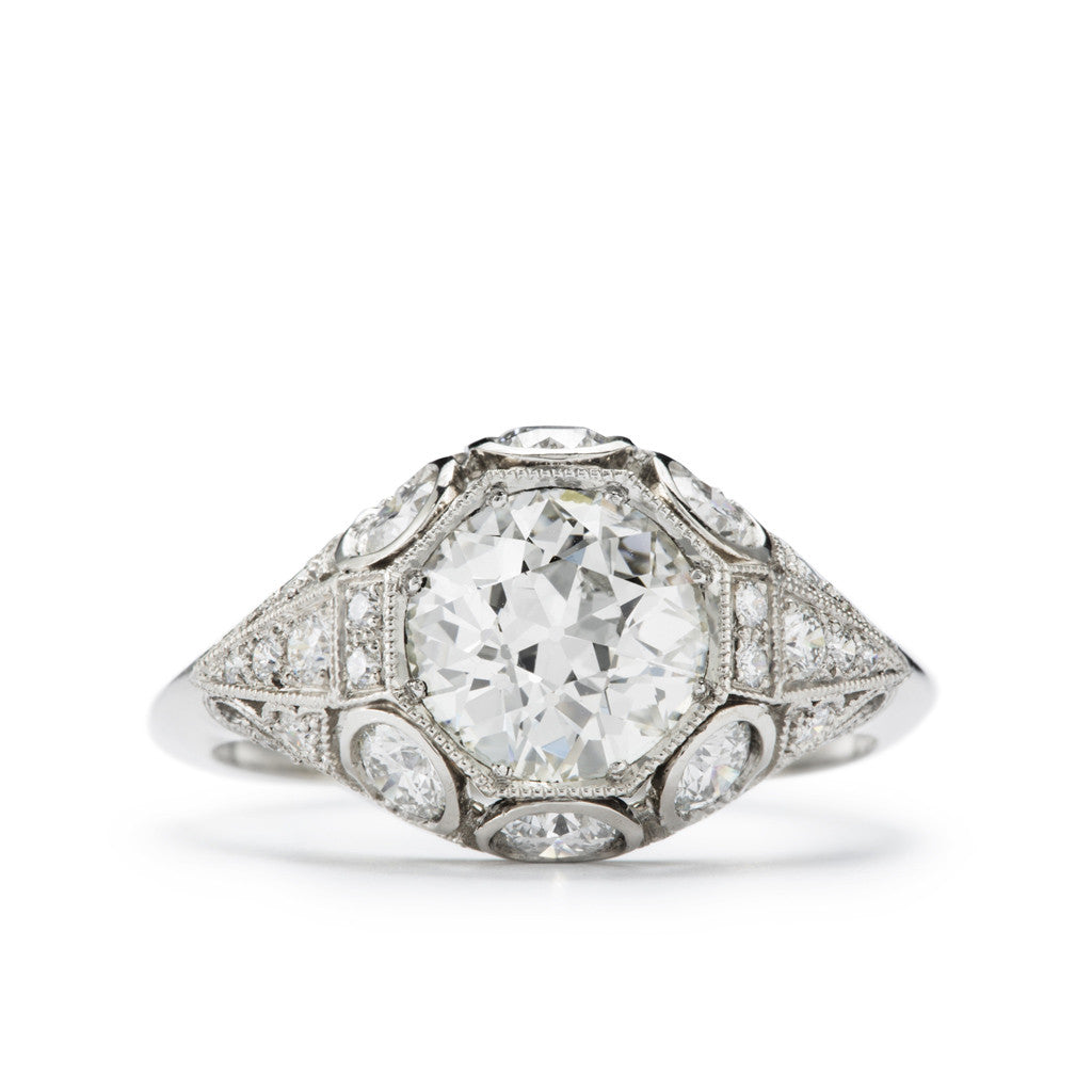 "Josephine" Antique Diamond and Platinum Filigree Engagement Ring