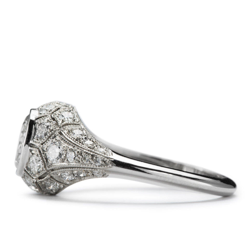 "Honeycomb" Diamond and Platinum Engagement Ring by French Master Jeweler