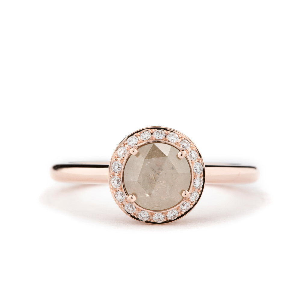 Bohemian Princess Non-Traditional Engagement Ring featuring a Rustic Diamond set in Rose Gold.