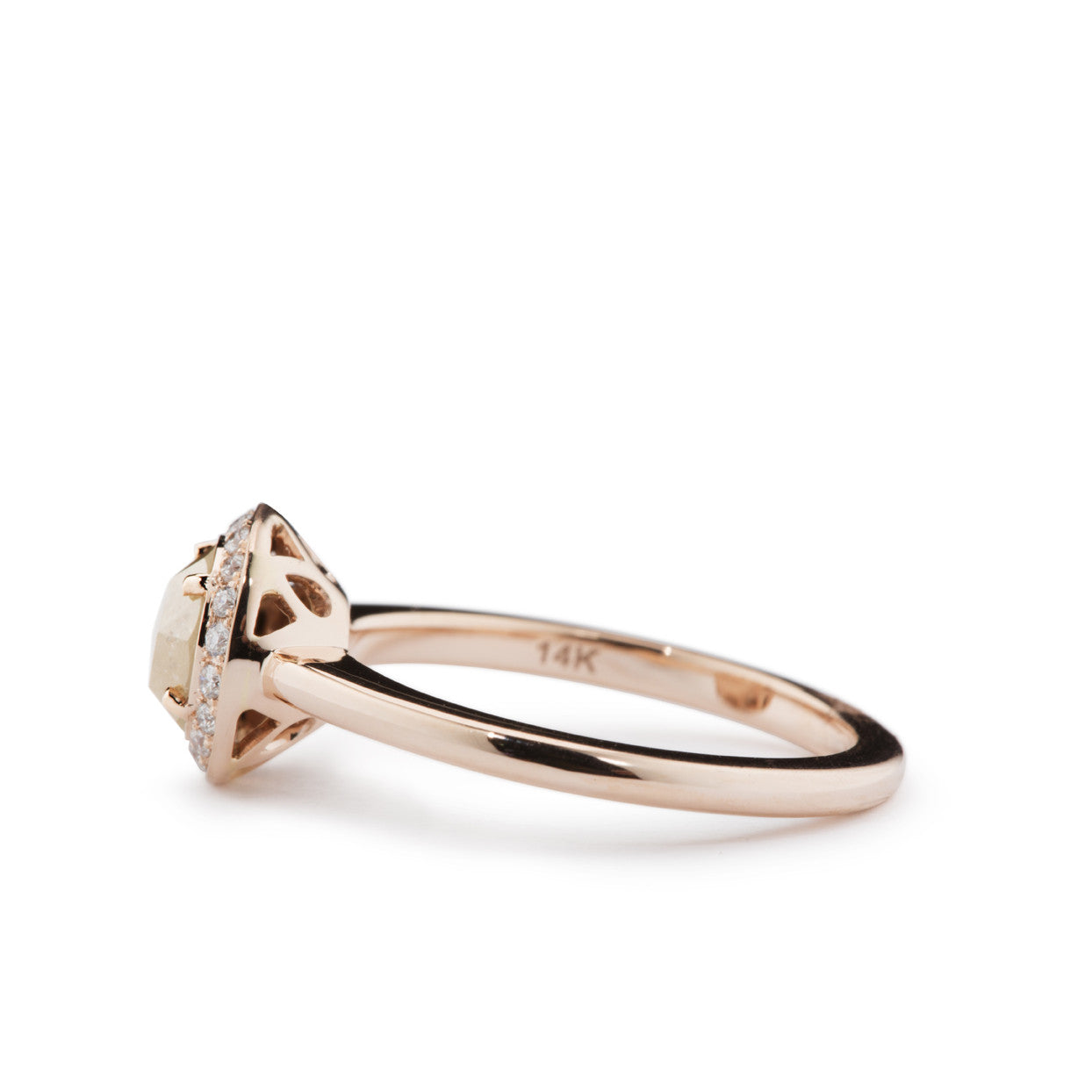 Rustic Diamond Ring in rose gold with diamond halo "Bohemian Princess" 