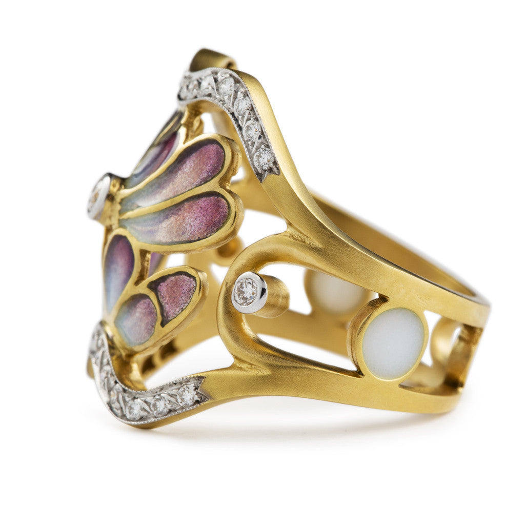 Enamel and Diamond ring by Masriera