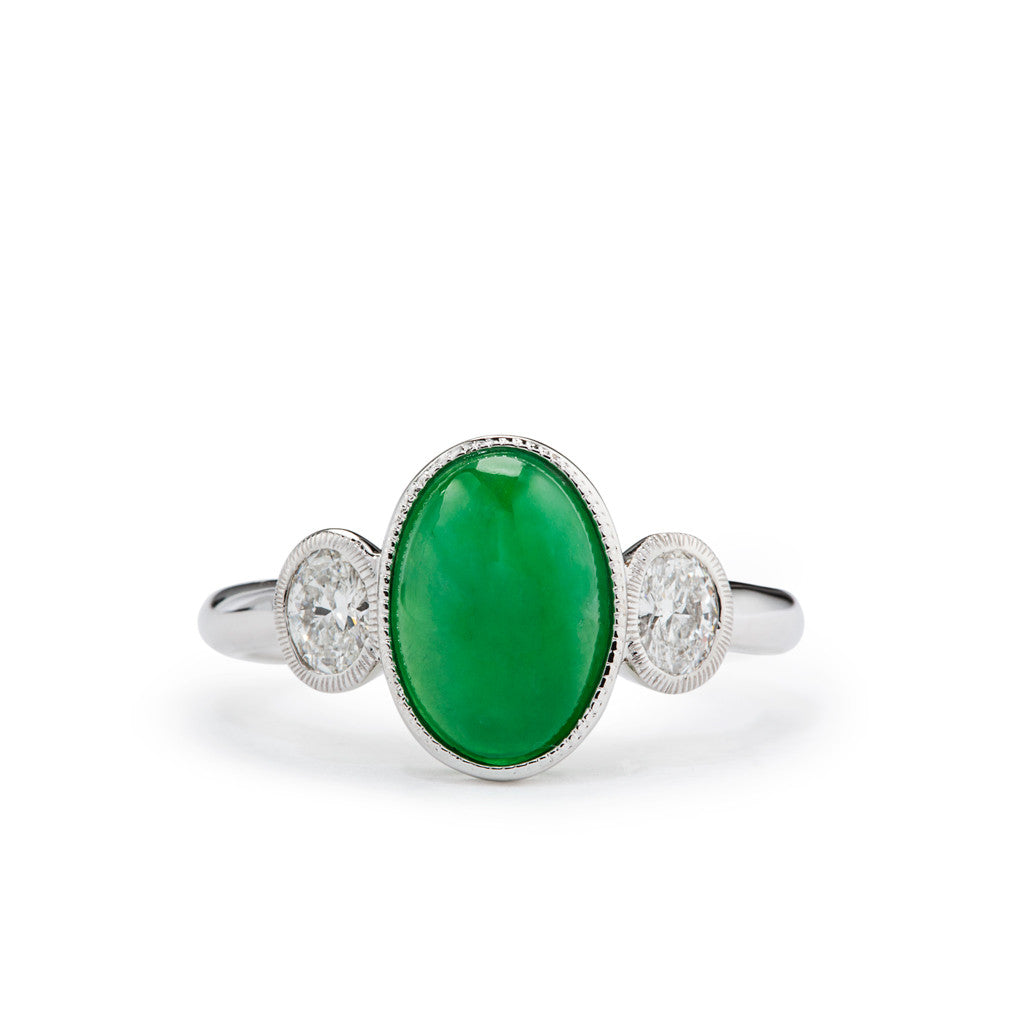 Jade and Diamond Ring in White Gold