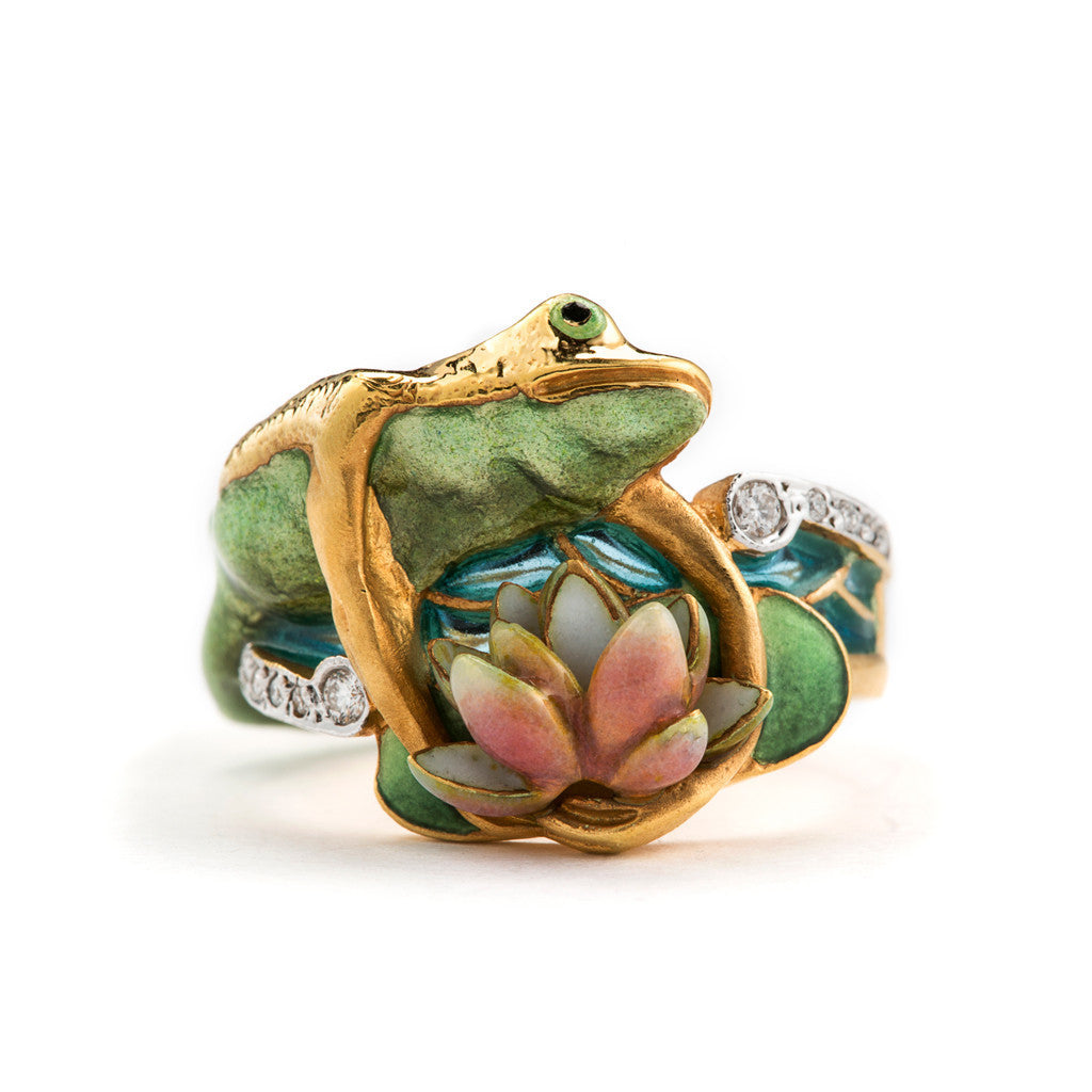 Frog Prince Enamel and Diamond Ring by Masriera