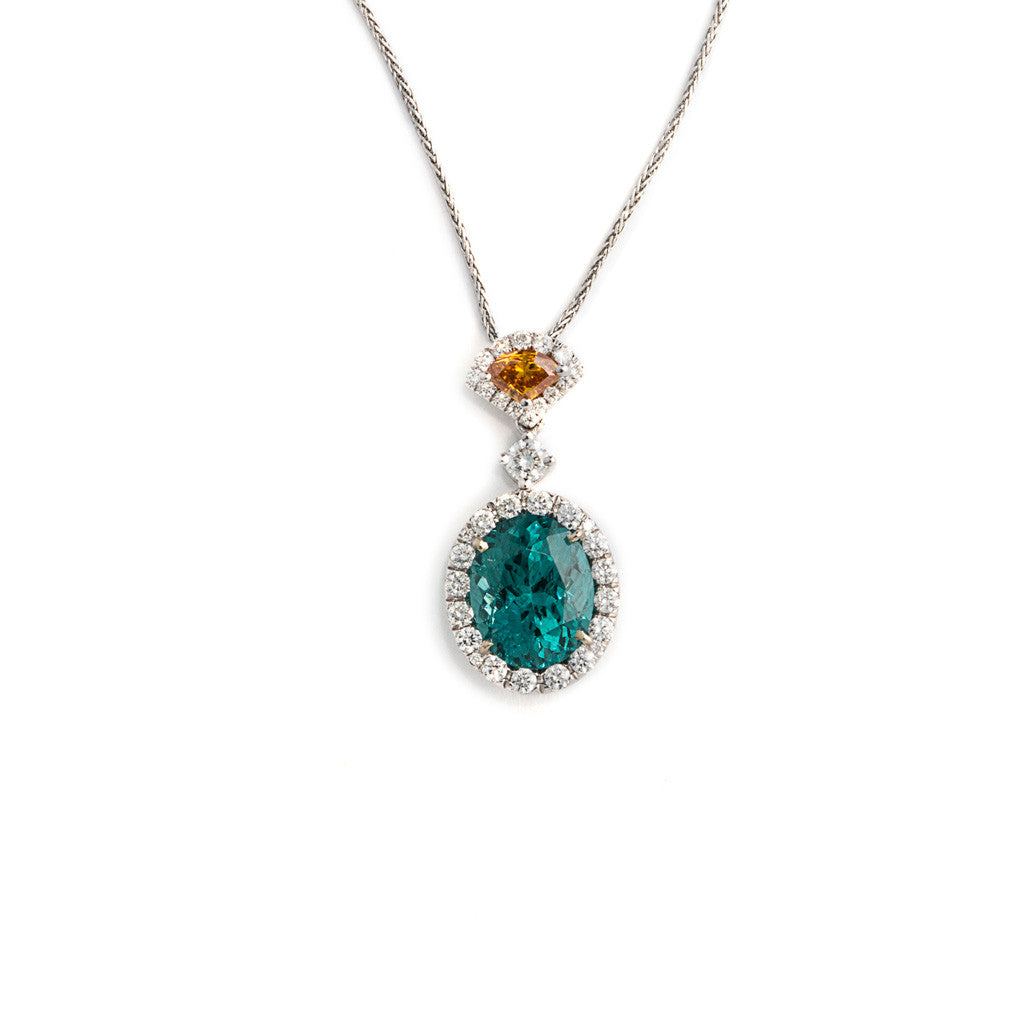 Custom Colored Diamond and Apatite Pendant Necklace