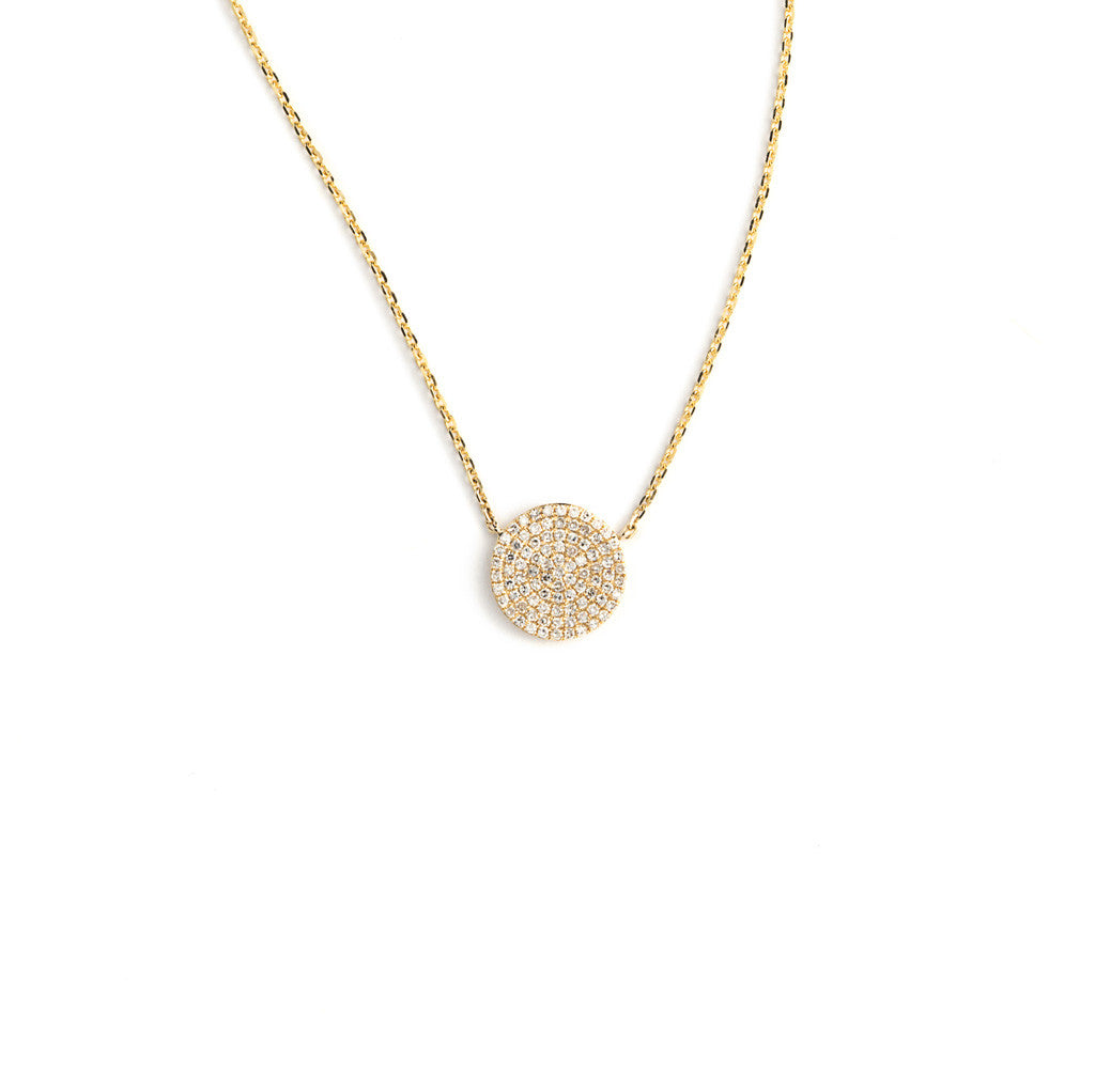 Yellow Gold Pave Diamond Disc Necklace