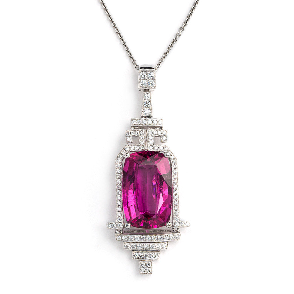 Exceptional Rubellite Tourmaline Art Deco Style Pendant. 