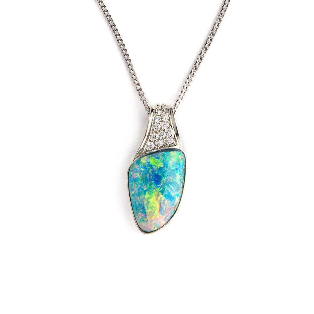 Blazing Opal Pendant with Diamond Accent