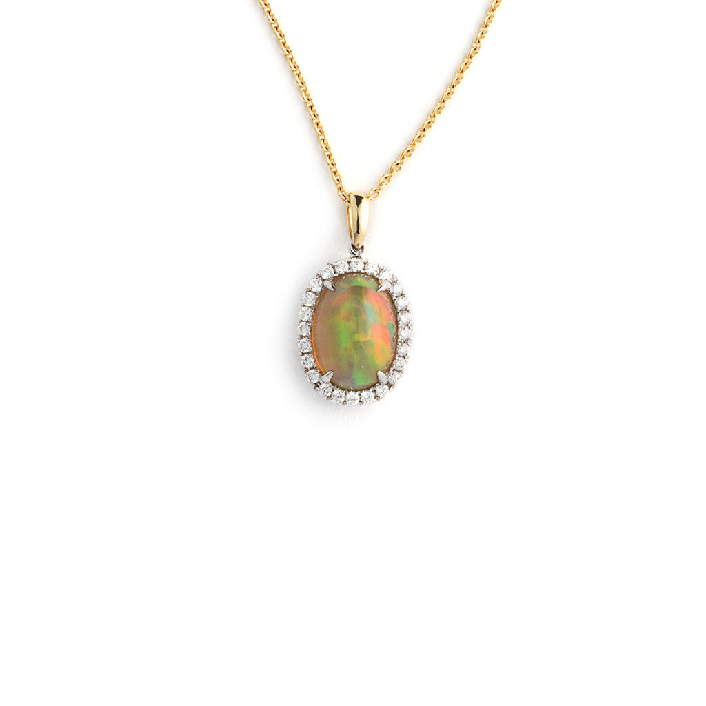 Ethiopian Opal Pendant with Diamond Halo