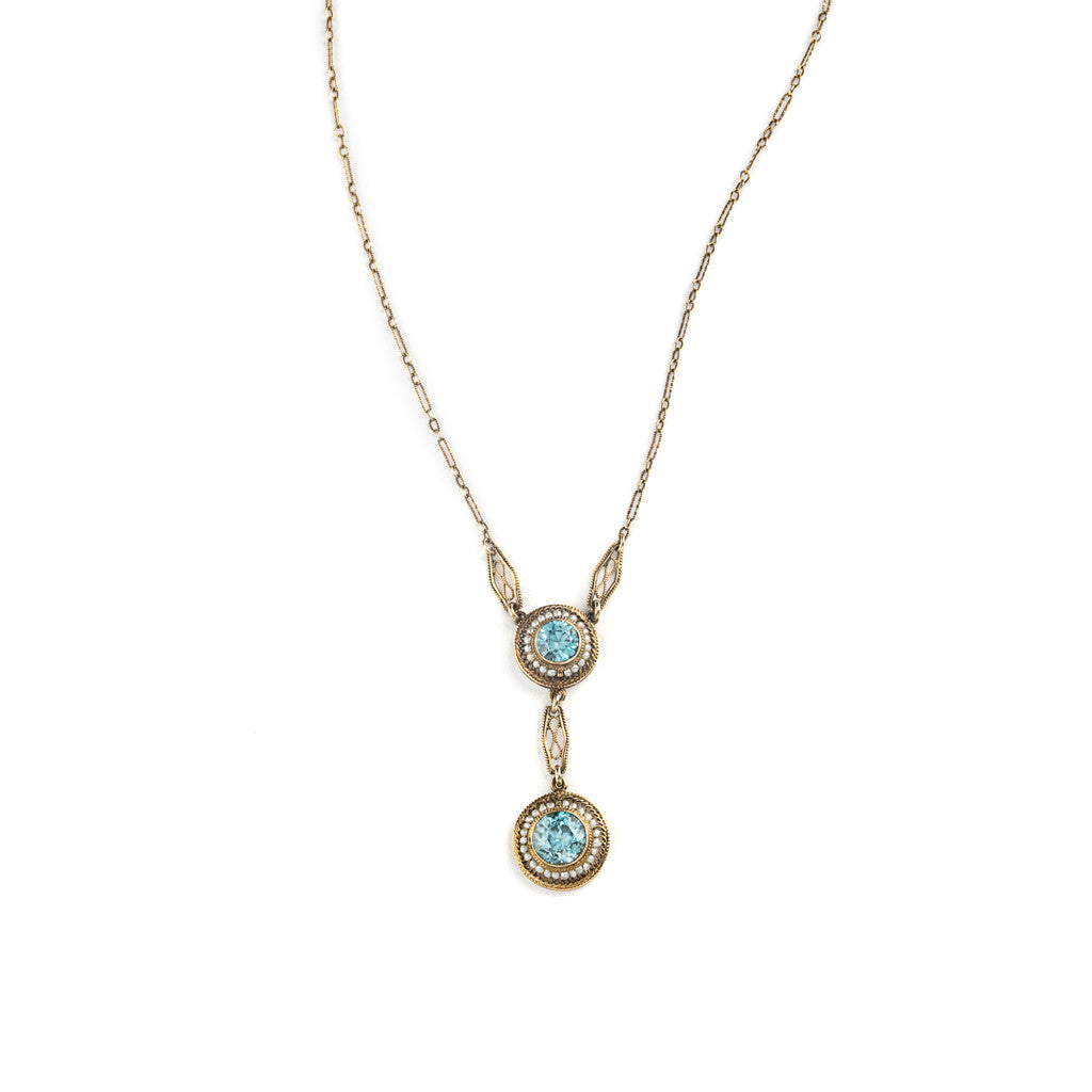 Edwardian Blue Zircon and Seed Pearl Necklace