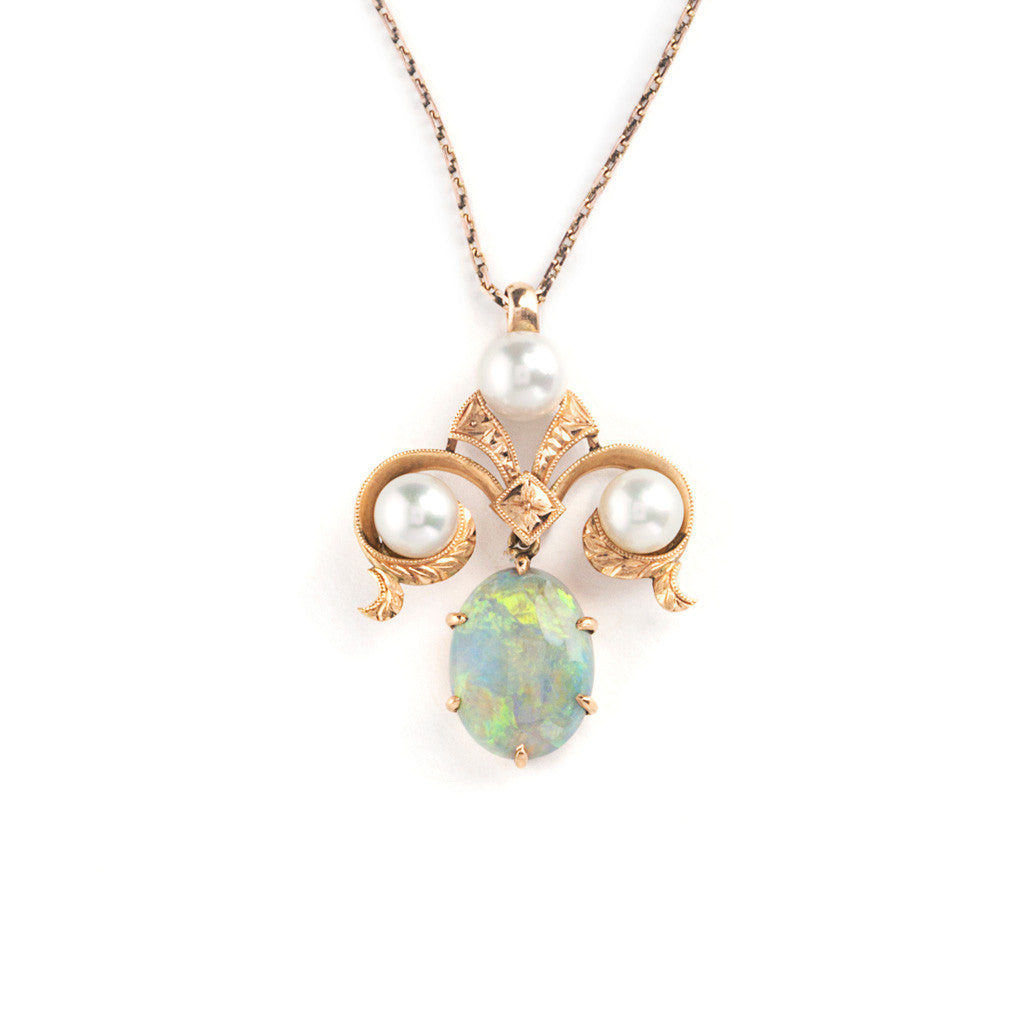 Opal and Rose Gold Pendant with Pearl Accents