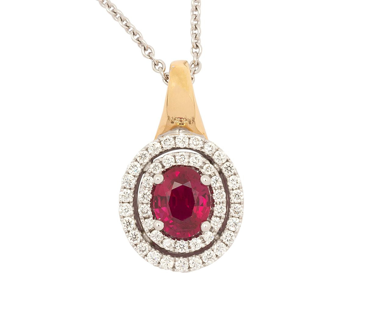 Double Halo Ruby Drop Necklace