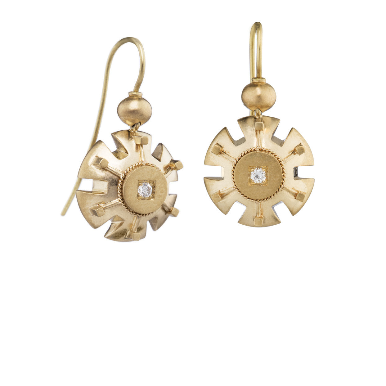 'Minerva' Etruscan Earrings in 18k yellow gold and diamond.