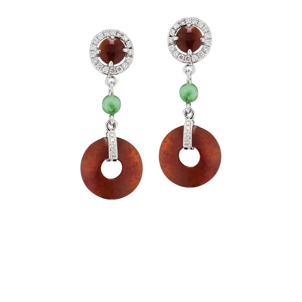 Red Jade Earrings with diamond accents