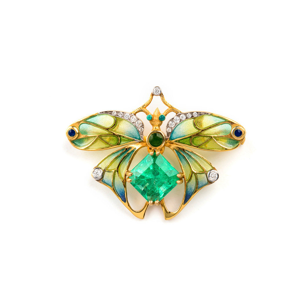 Bee Brooch with Emerald and Enamel by Masriera