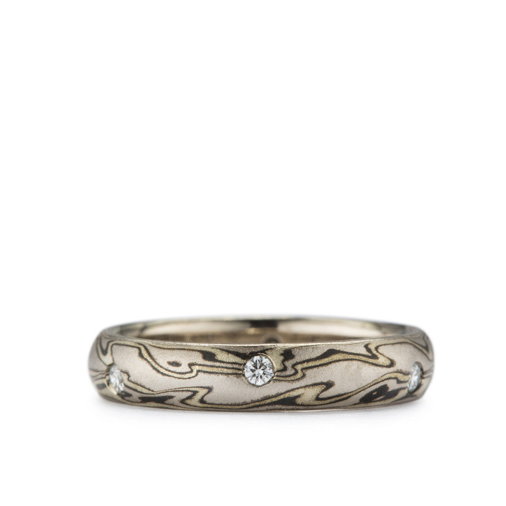 Mokume 'Flame' pattern diamond wedding band