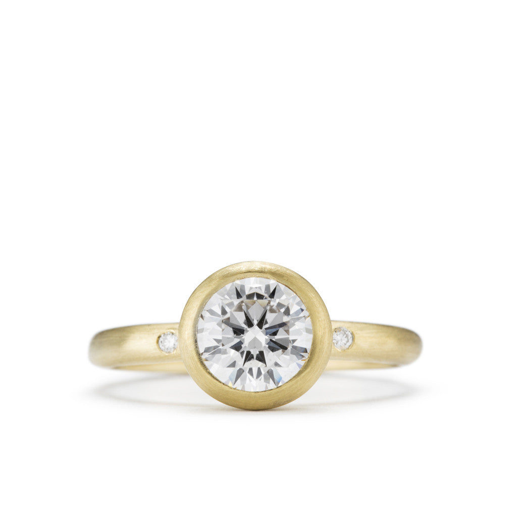 Organic Yellow Gold and Diamond Engagement Ring with matte finish