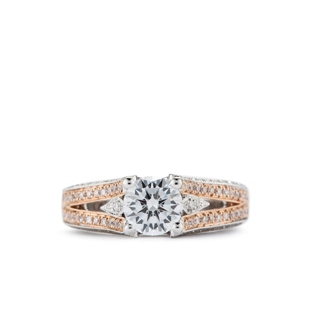Diadori Engagement Ring in Rose Gold and Diamond. Elegant Cathedral style engagement ring.