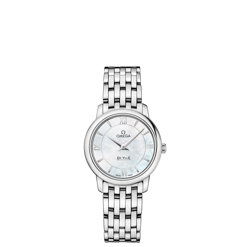 OMEGA De Ville Prestige Quartz Watch with Mother of Pearl Dial and Stainless Steel bracelet. 