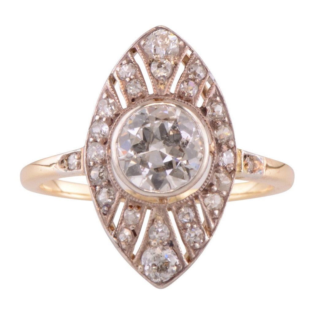 Rose gold and diamond navette shaped engagement ring 'Bianca'