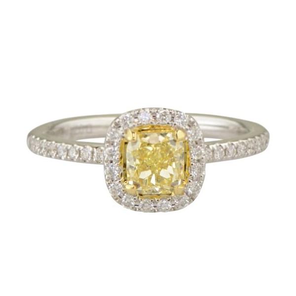 Beatrice fancy yellow diamond halo engagement ring.