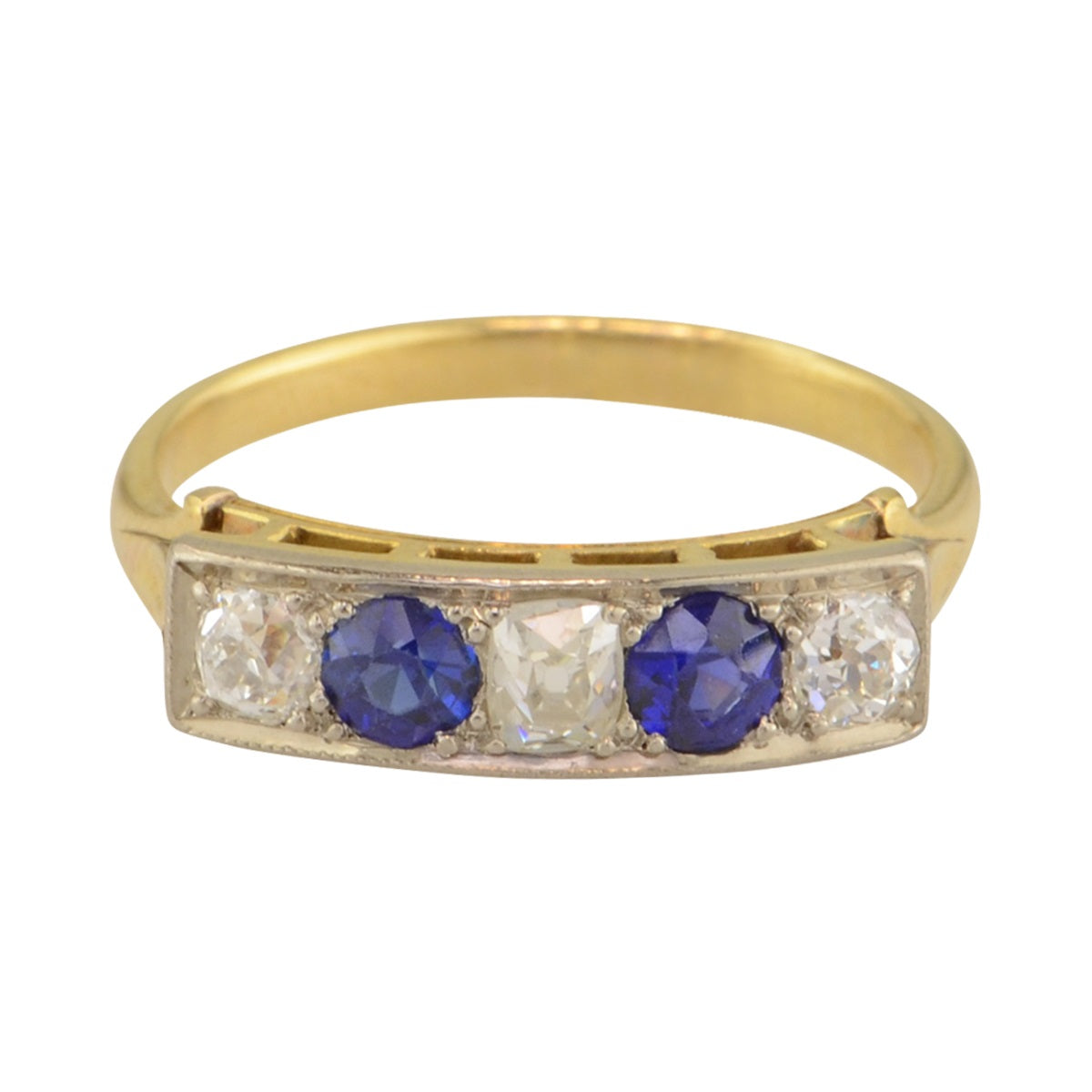 'Austin' Art Deco 5 Stone Ring with Diamond and Sapphire.