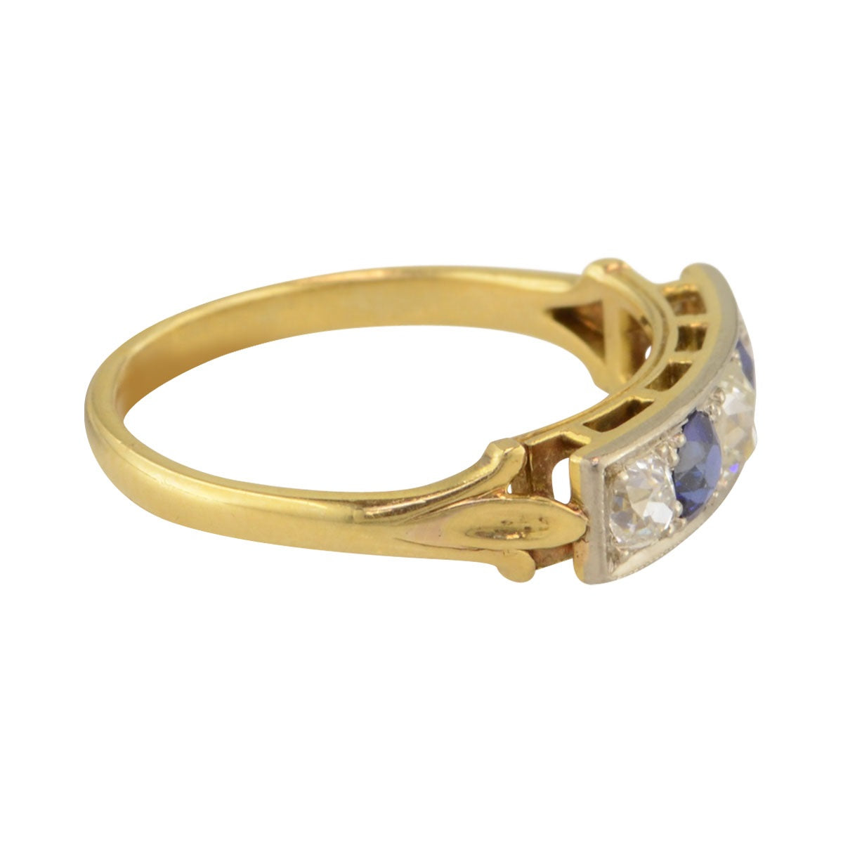 Art Deco 5 stone ring with diamond and sapphire 'Austin'. 