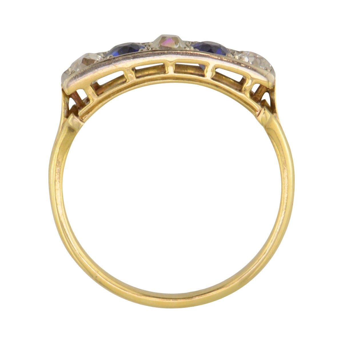 Art Deco 5 stone ring with diamond and sapphire 'Austin'.