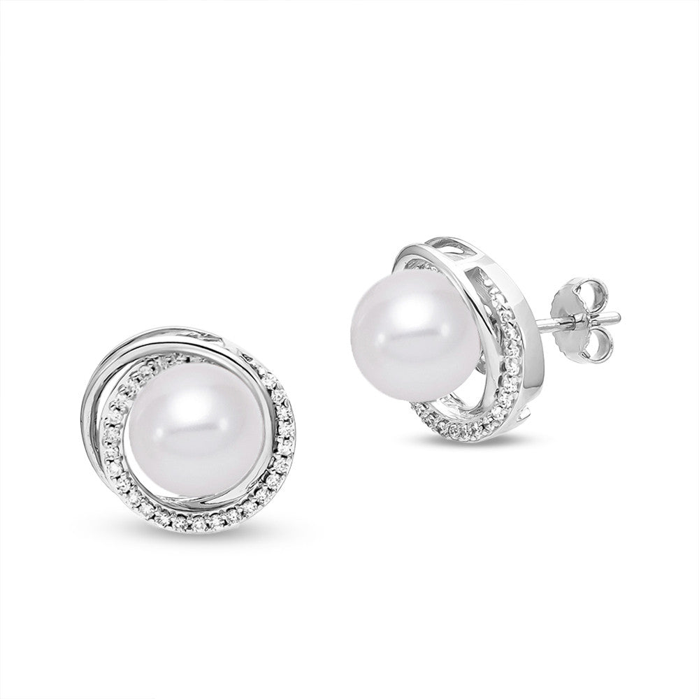 8-8.5mm Cultured Pearl Earrings in 18k White Gold with