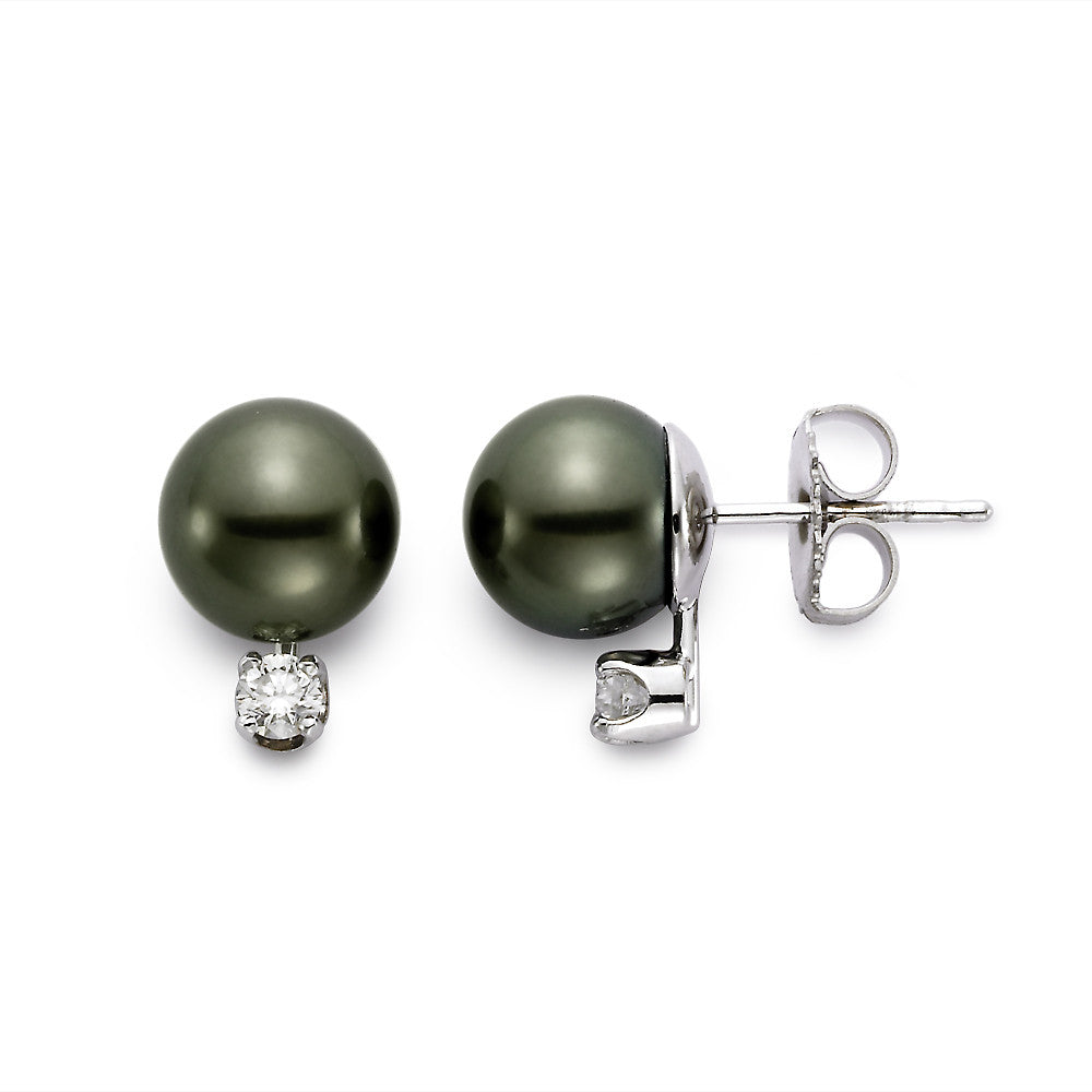  Tahitian Pearl studs with diamond accents 18k white gold