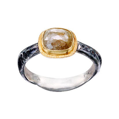 'Adria' Rustic Diamond Ring in yellow gold and silver. 