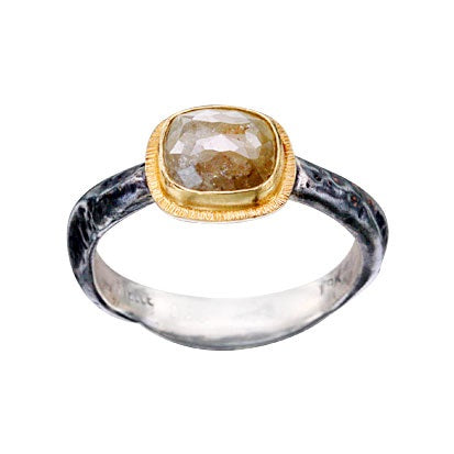 'Adria' Rustic Diamond Ring in yellow gold and silver. 