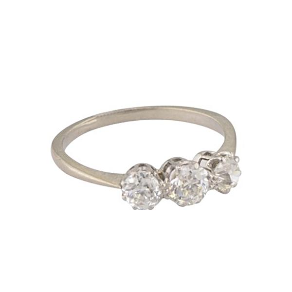 "Trinity" authentic hand made Edwardian three stone diamond ring in platinum