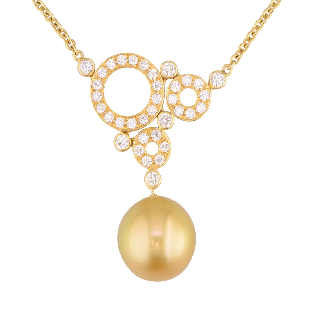 'Golden Swiss' diamond and golden pearl statement necklace. 