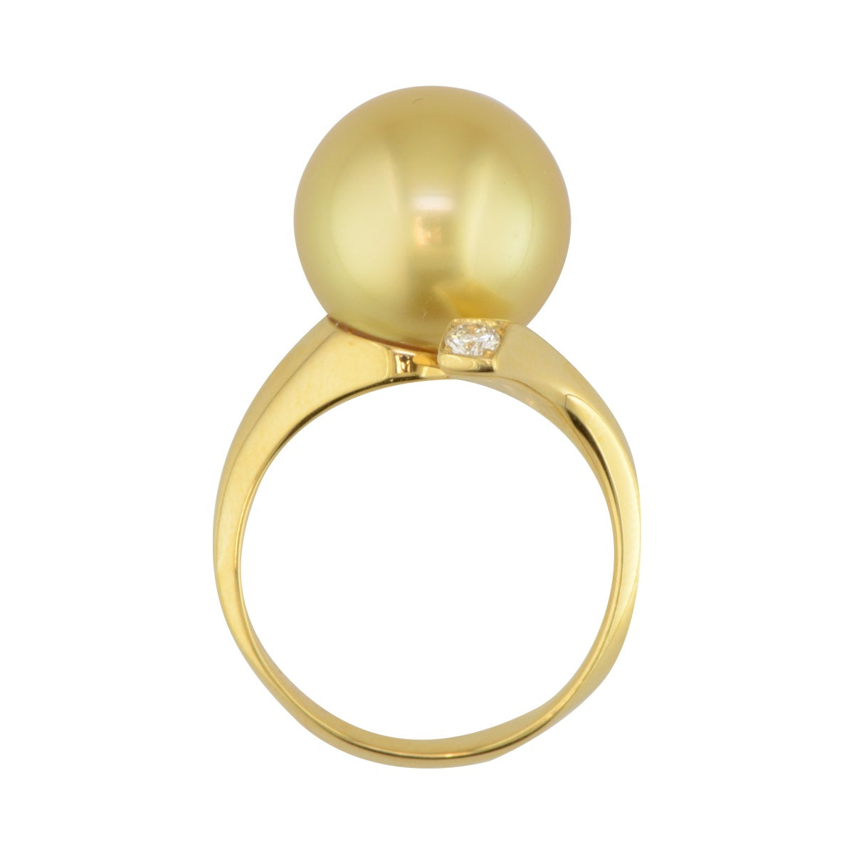 Yellow gold and Golden Pearl ring with diamond accent. 