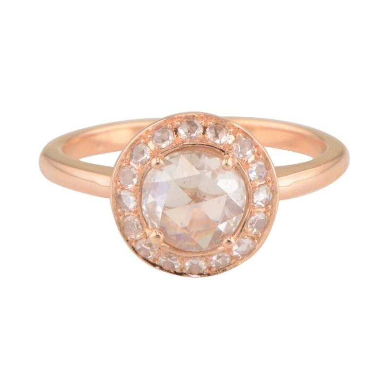 "Verona" Rose Cut Diamond Halo Ring in Rose Gold.