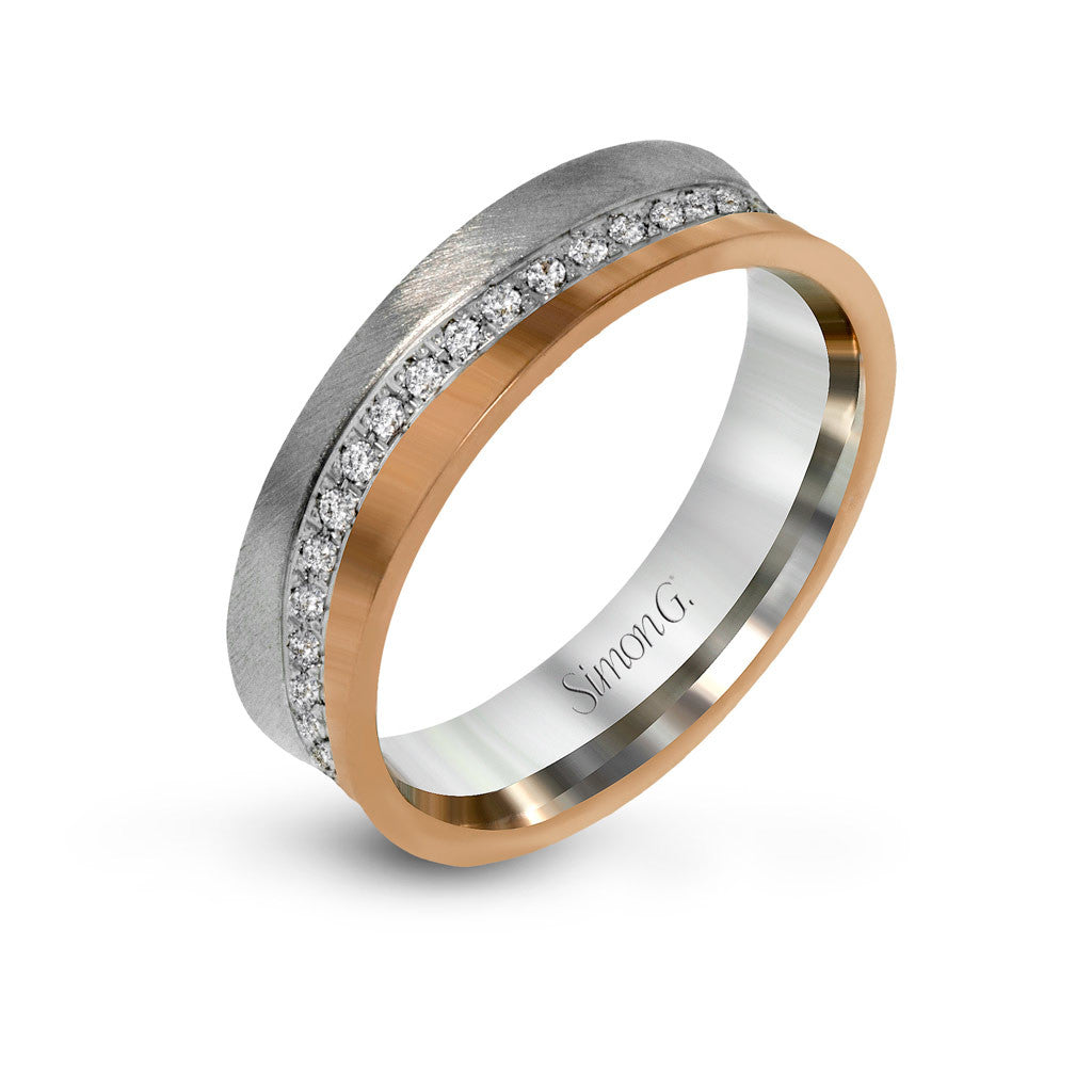 Men's band with rose and white gold with diamonds
