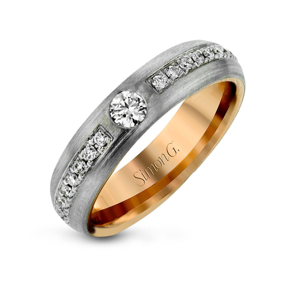 Domed men's wedding band with diamonds 