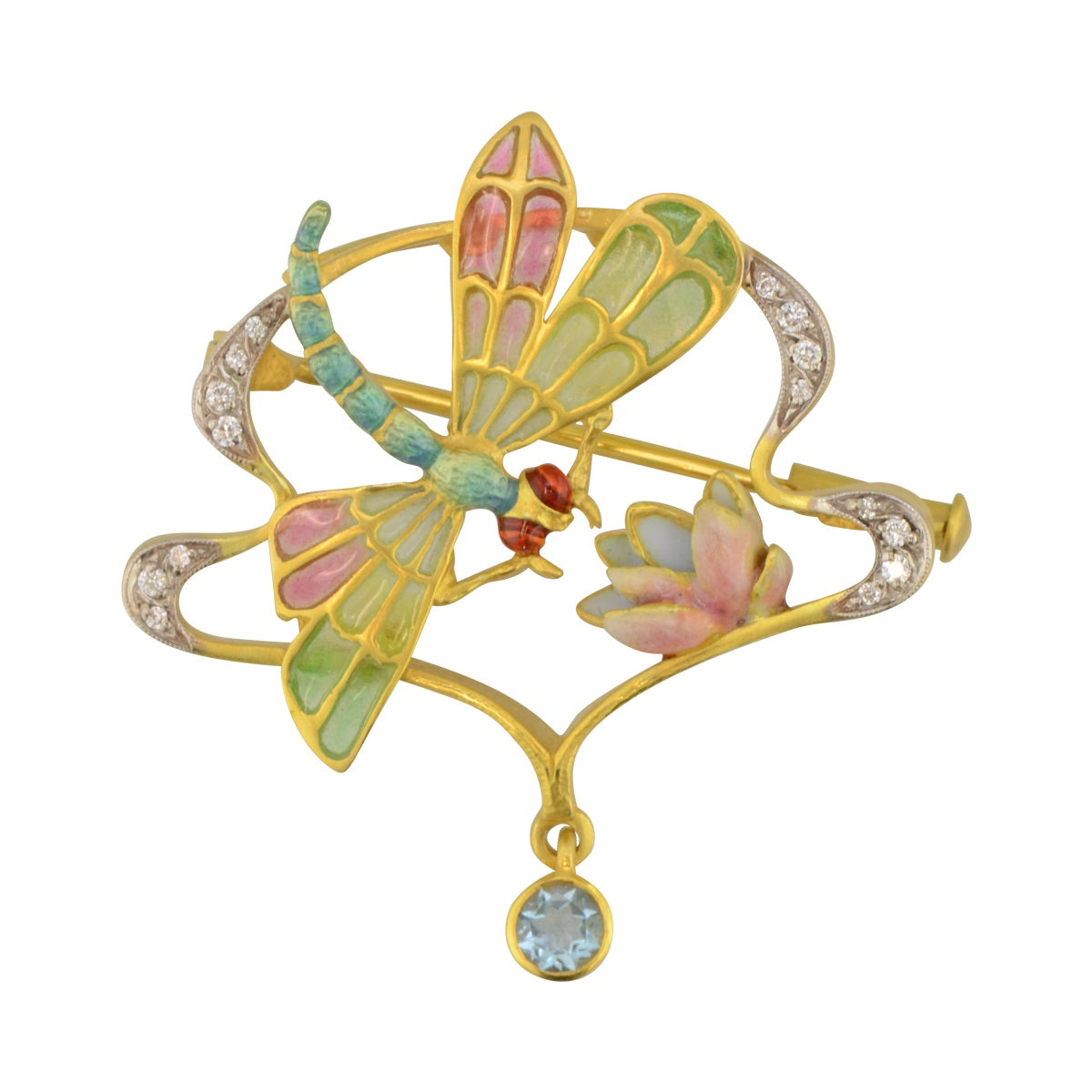 Dragonfly and Lotus Brooch