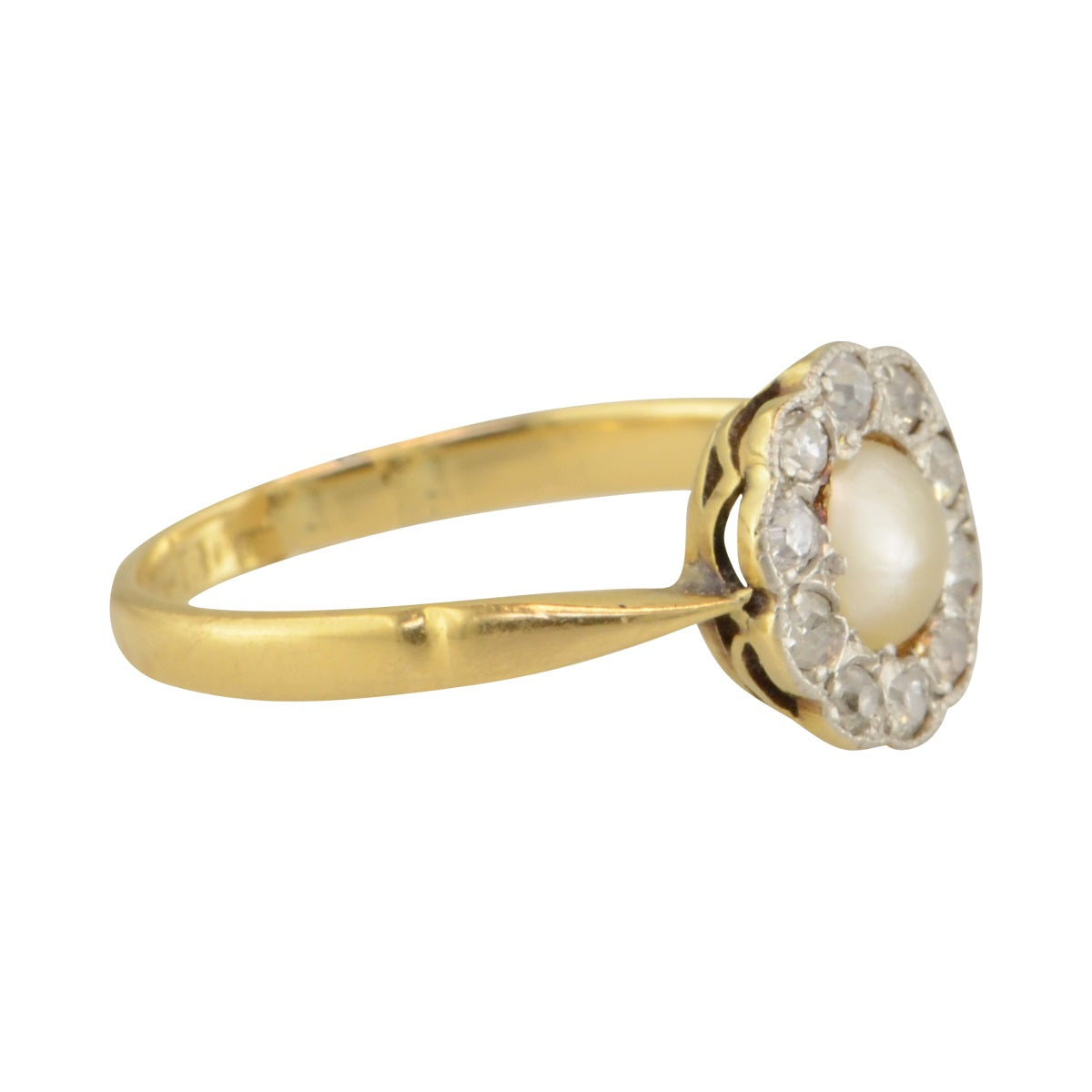 'Helena' Victorian pearl and diamond halo ring.