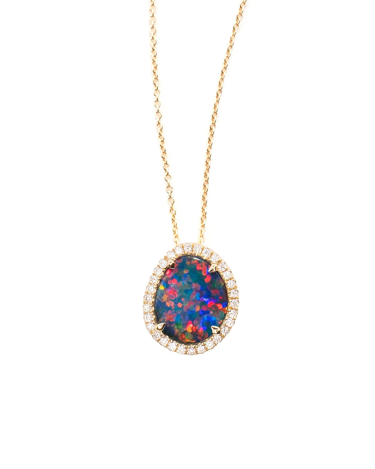Harlequin Opal and Diamond Pendant