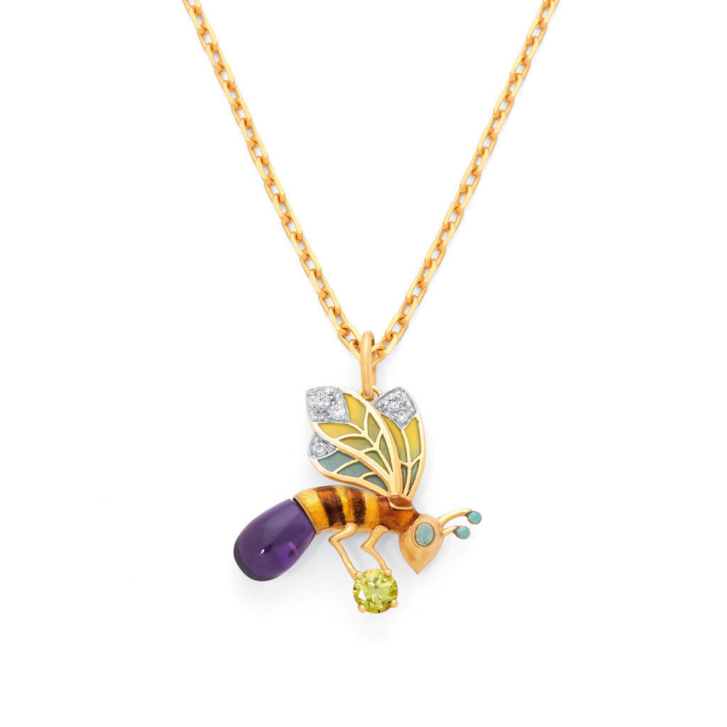 Masriera Bee Pendant with Peridot and Amethyst and Enamel