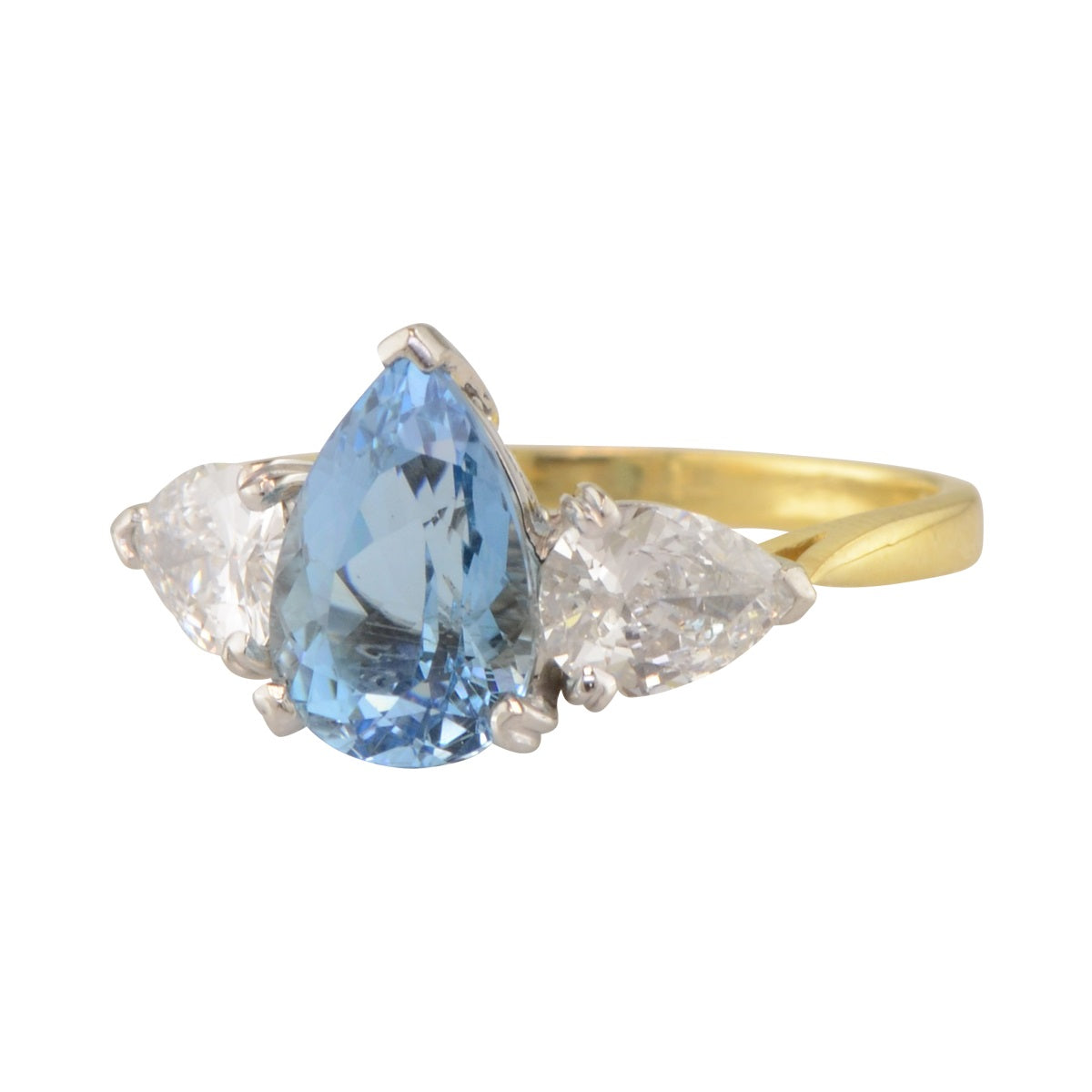 Pear Shaped Aquamarine Ring 'Bridgette' with Pear Shaped Diamond Sides. 